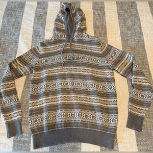IZOD Mens SZ M Classic Fit Fair Isle Hooded Sweater 
Gray and Tan Heavy Knit